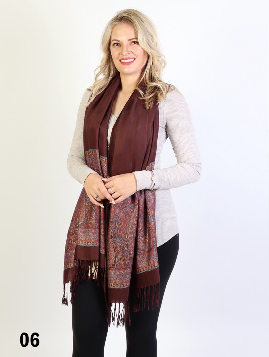 Paisley & Dot Print Scarf W/ Tassel